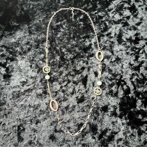 Silver Tone Long Aqua Beaded Statement Necklace